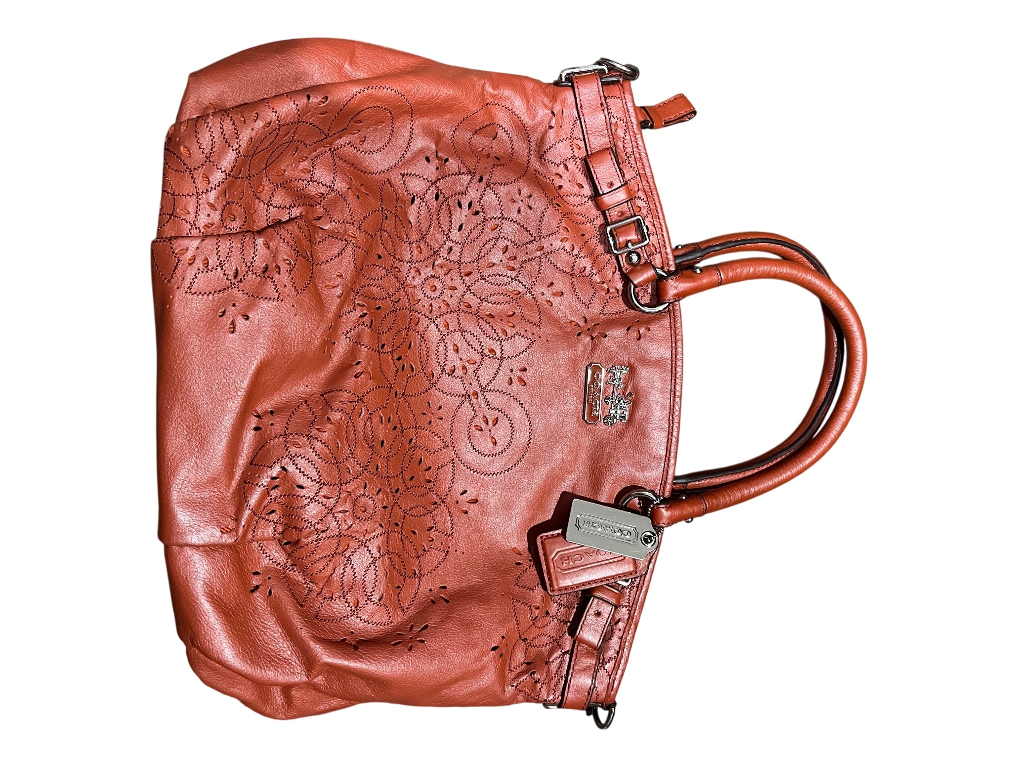 Coach Poppy Perforated Leather Spotlight Satchel Orange/Peach - Image 1
