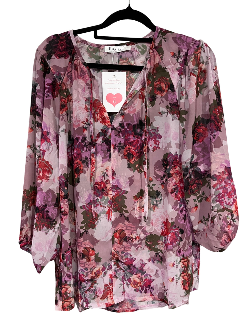 Postie Floral Print Sheer Blouse Size 6 - Image 1