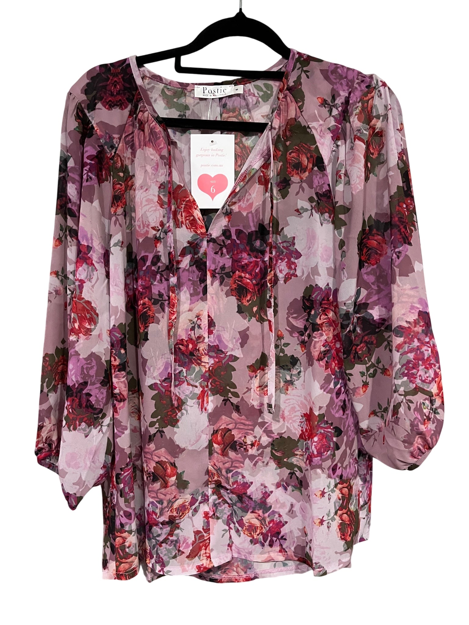 Postie Floral Print Sheer Blouse Size 6 - Image 1