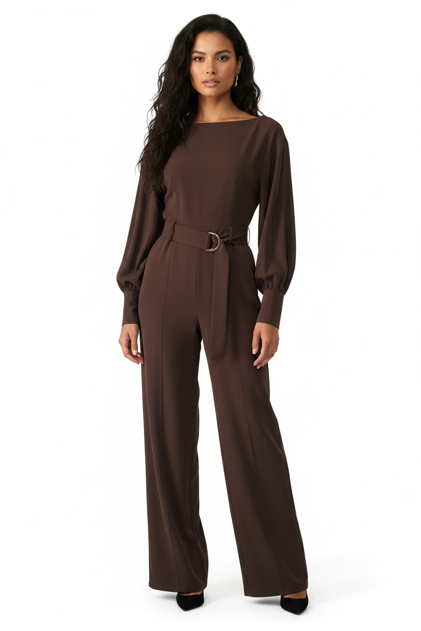 Willa Brown Long Sleeve Belted Jumpsuit RRP $350