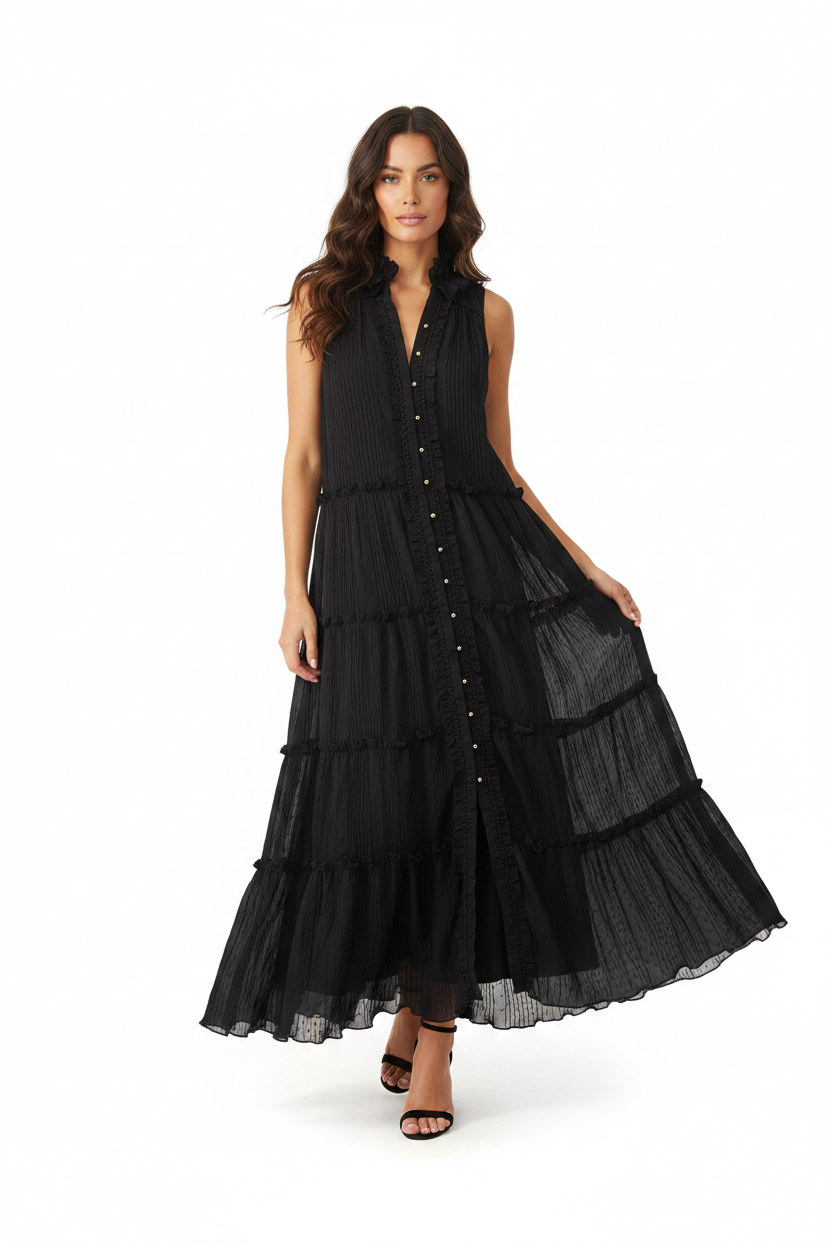 St.mrlo Black Sleeveless Tiered Maxi Dress Size 10