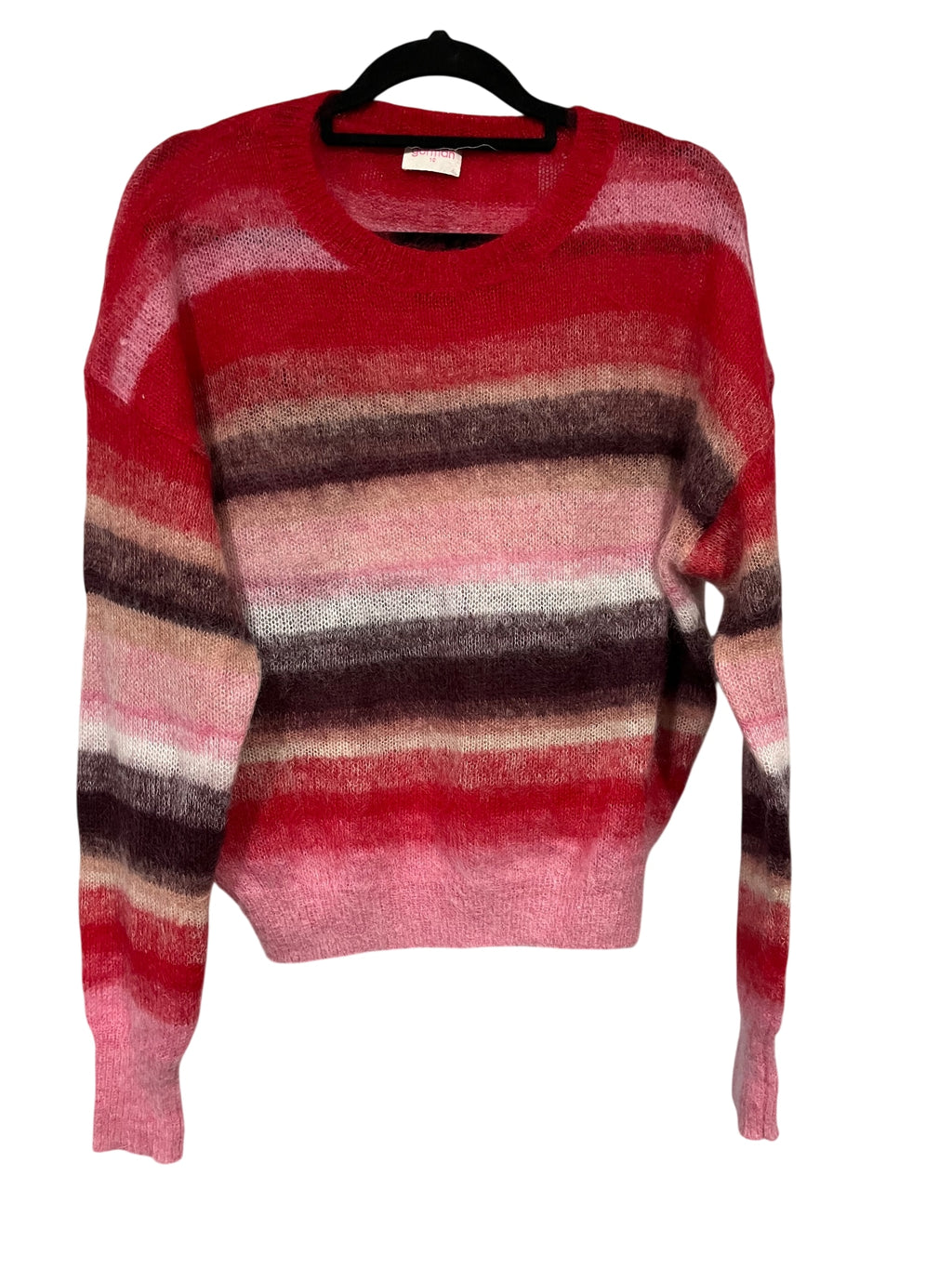 Gorman Striped Mohair Blend Knit Sweater Pink Red - Image 1