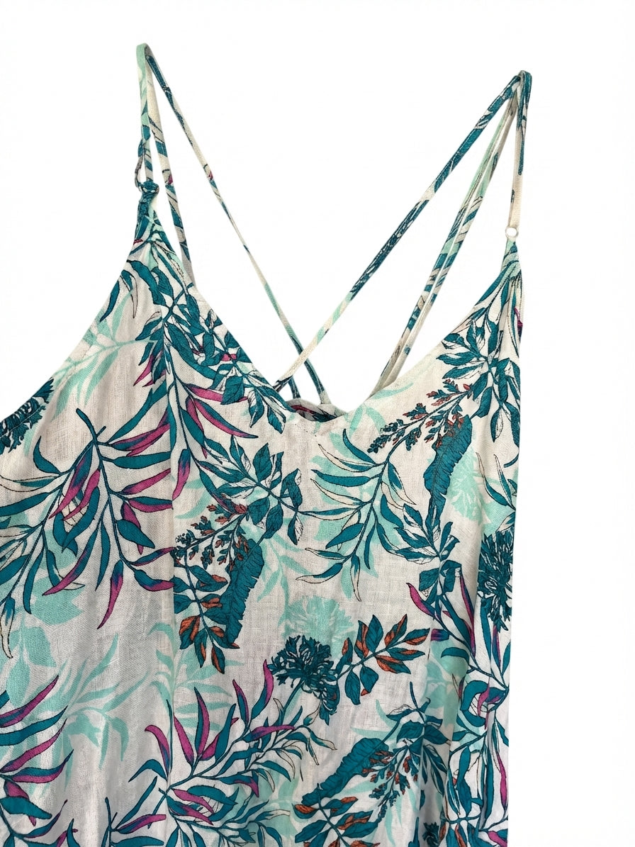 Cynthia Rowley Tropical Leaf Print Linen Cami Dress Size S - Image 1