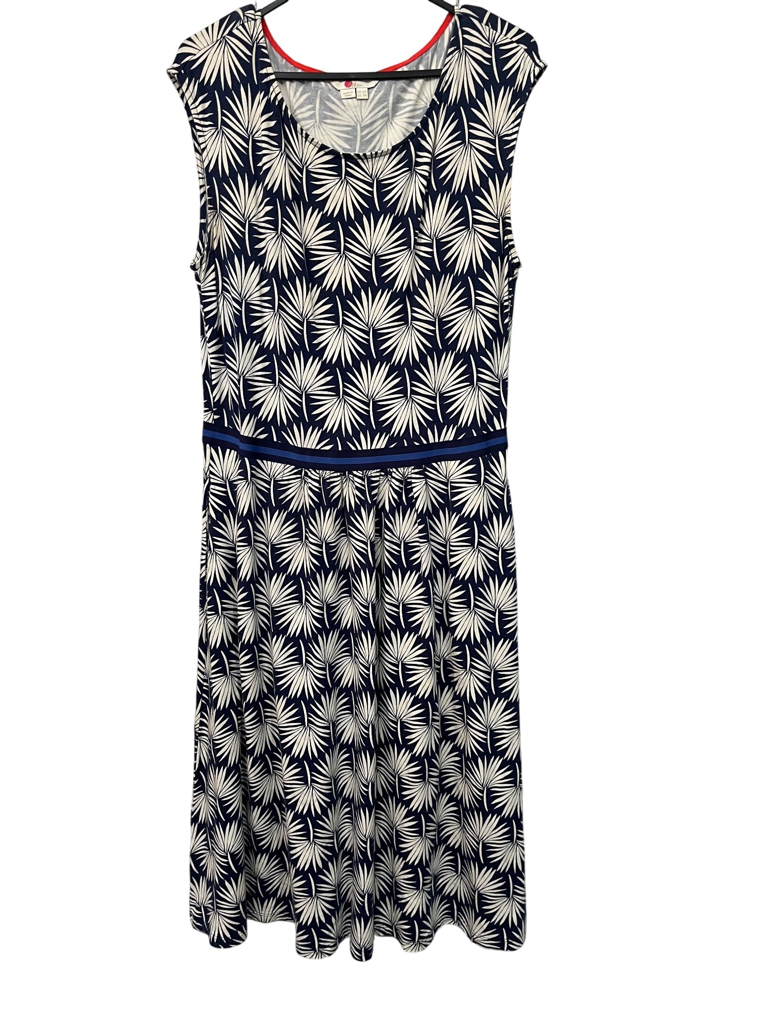 Boden Navy & White Palm Leaf Print Sleeveless Jersey Dress - Image 1