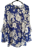 Witchery Blue Floral Tiered Bell Sleeve Blouse - Image 1