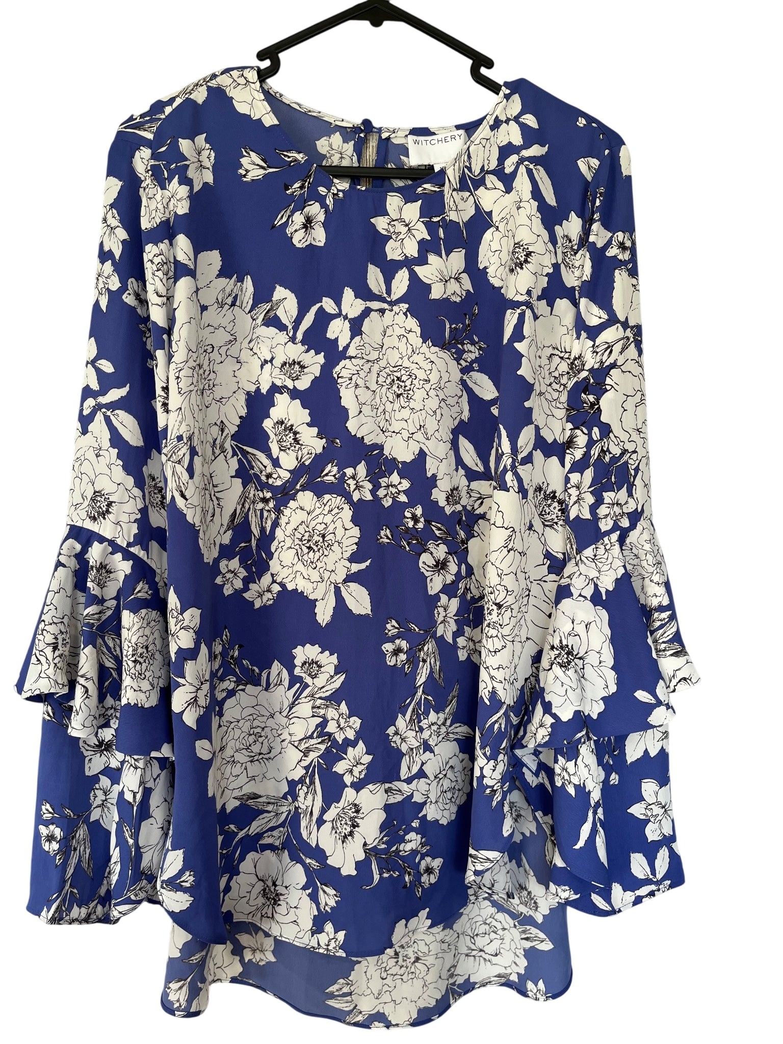 Witchery Blue Floral Tiered Bell Sleeve Blouse - Image 1