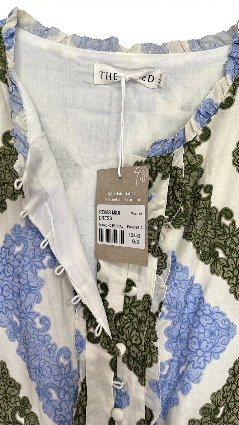 The Fated Reims Midi Dress Diamond Floral Size 12 New With Tags - Image 1