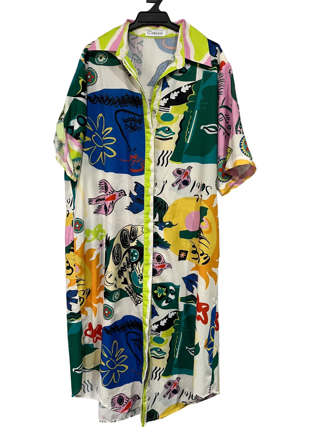 Palm Cove Abstract Print Button-Down Shirt Dress L - Image 1