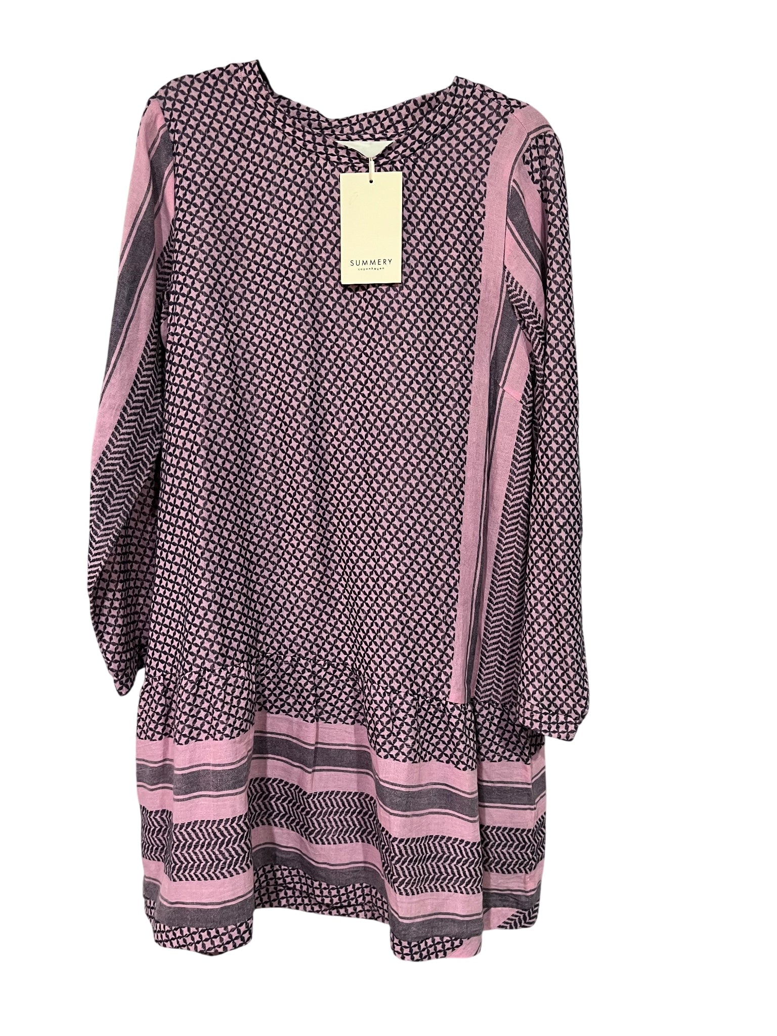 Summery Copenhagen Pink And Patriot Blue Geometric Drop Hem Dress RRP$269 - Image 1