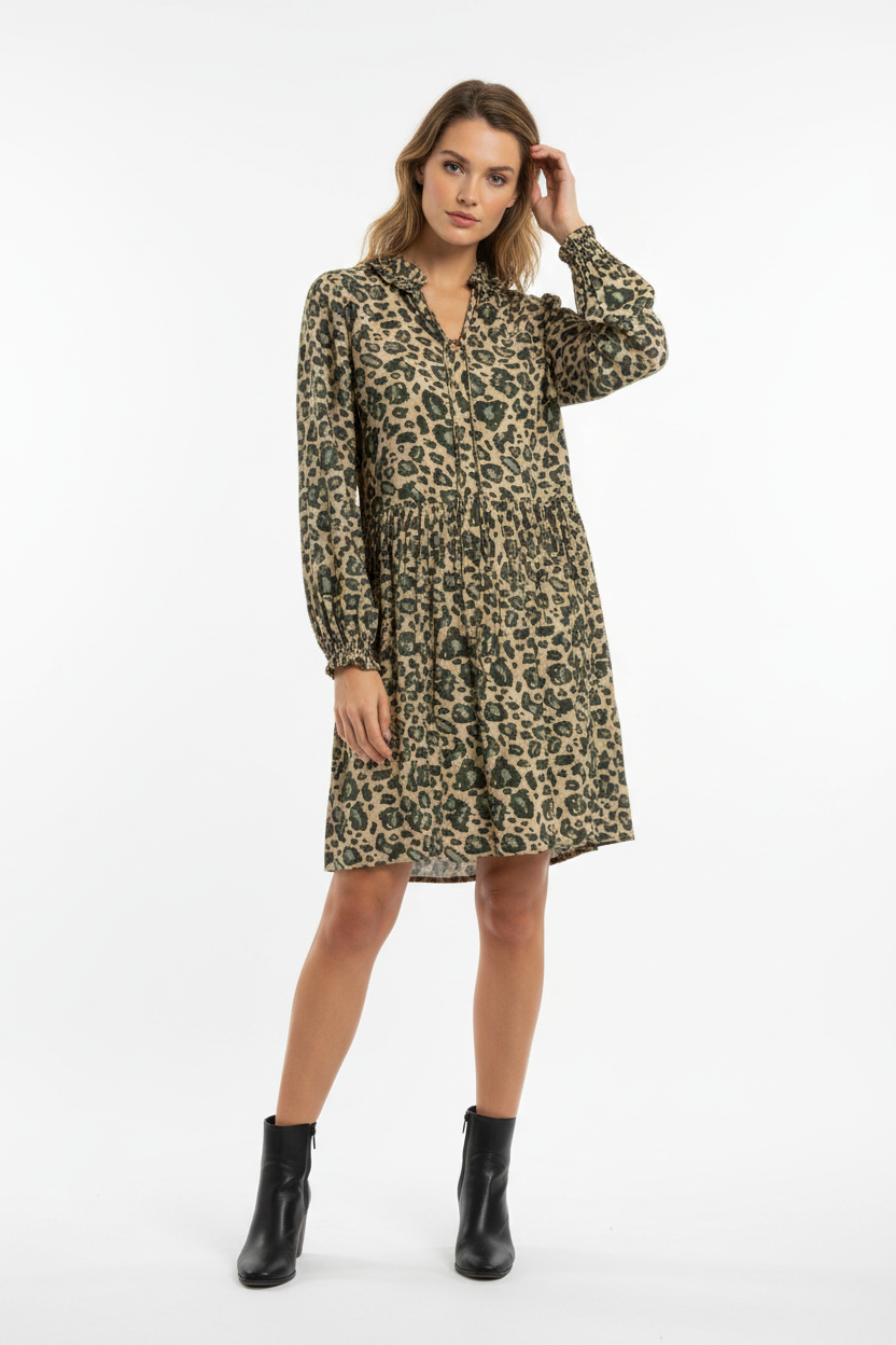 Cecilie Copenhagen Frida Leopard Print Viscose Mini Dress Size M