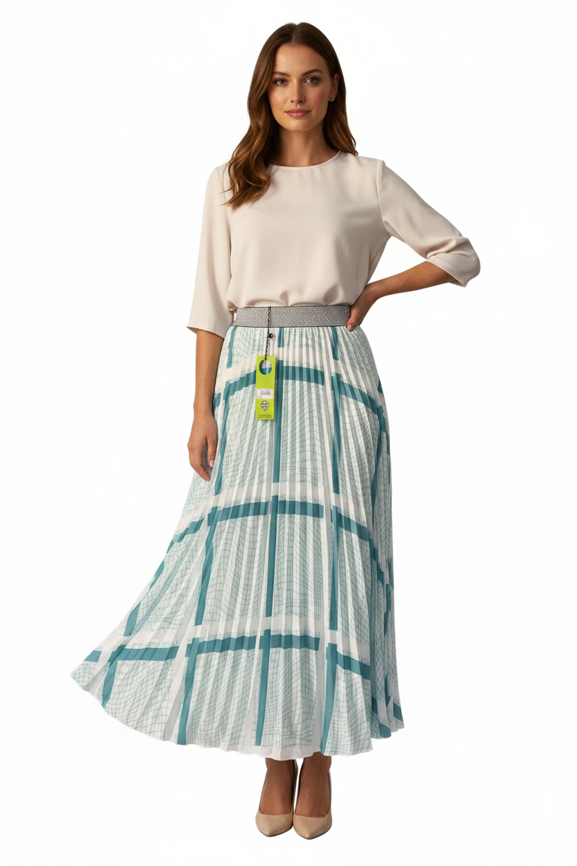 We Are The Others Simone Pleat Skirt Teal Print Size XS New