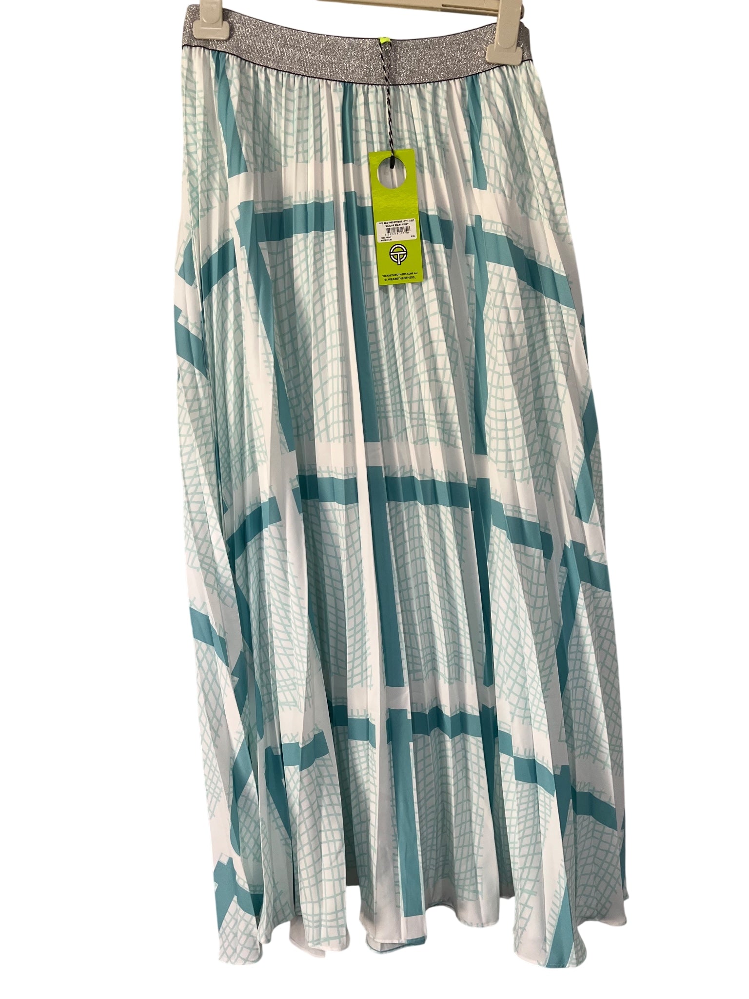 We Are The Others Simone Pleat Skirt Teal Print Size XL - Image 1