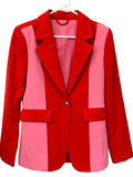 We Are The Others -Women's Red and Pink Colorblock Blazer with Skull Buttons - Image 1