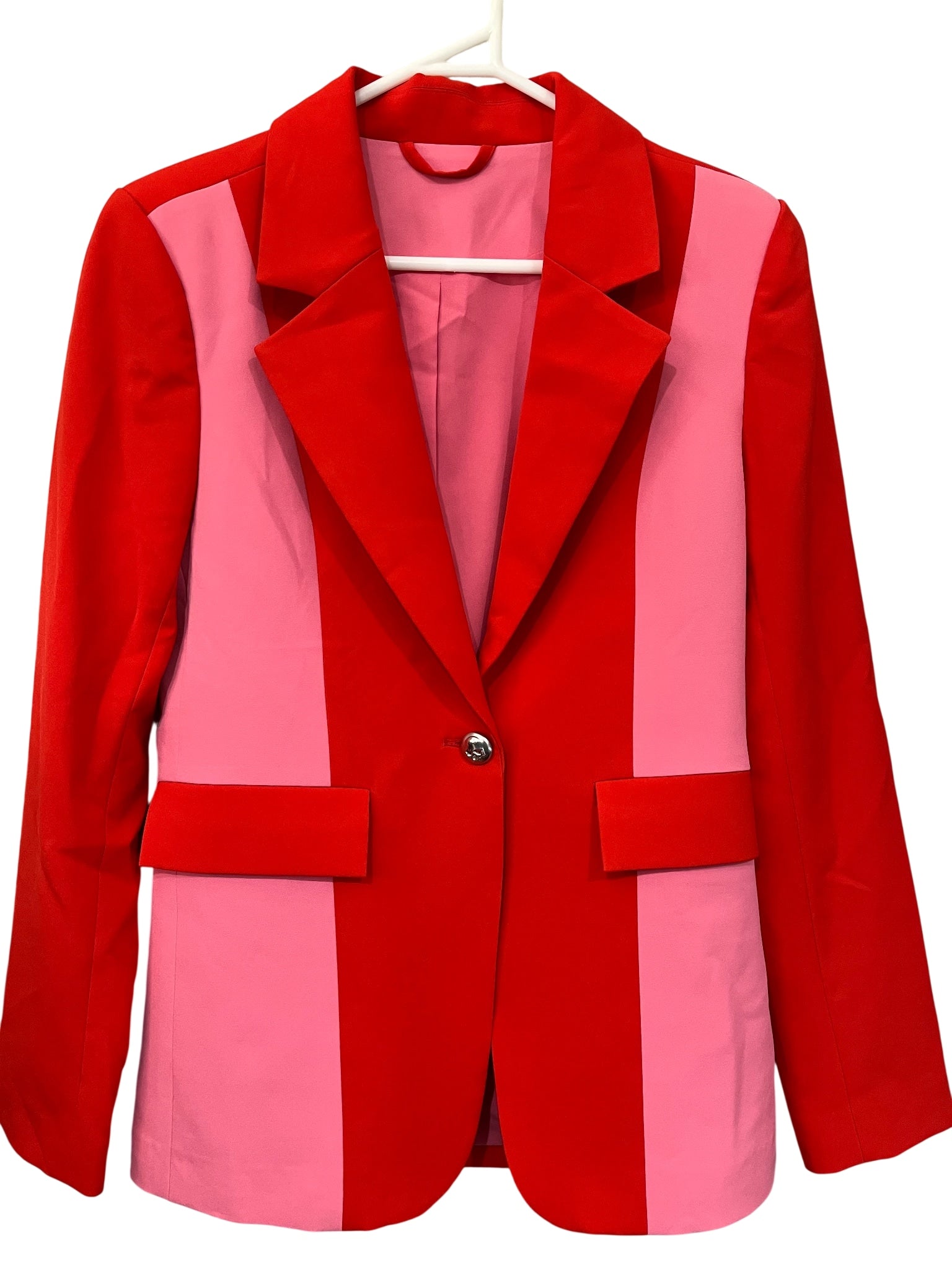 We Are The Others -Women's Red and Pink Colorblock Blazer with Skull Buttons - Image 1