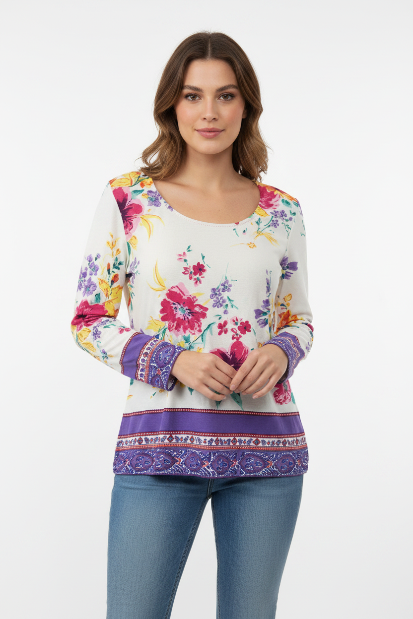 Angelo Marani Floral Print Long Sleeve Blouse