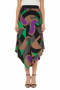 MISSONI Geometric Print Silk Asymmetrical Midi Skirt
