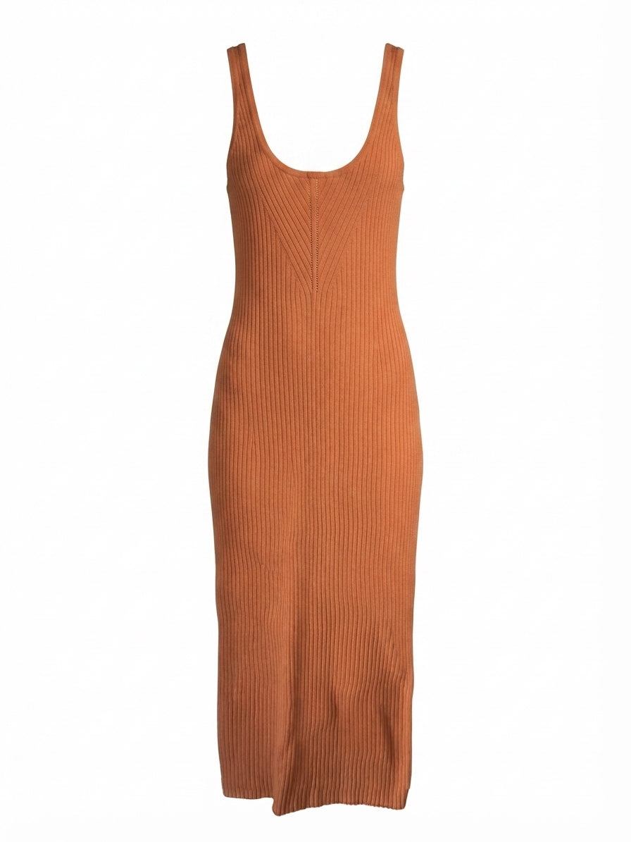 Kivari Orange Ribbed Knit Midi Tank Dress - Image 1