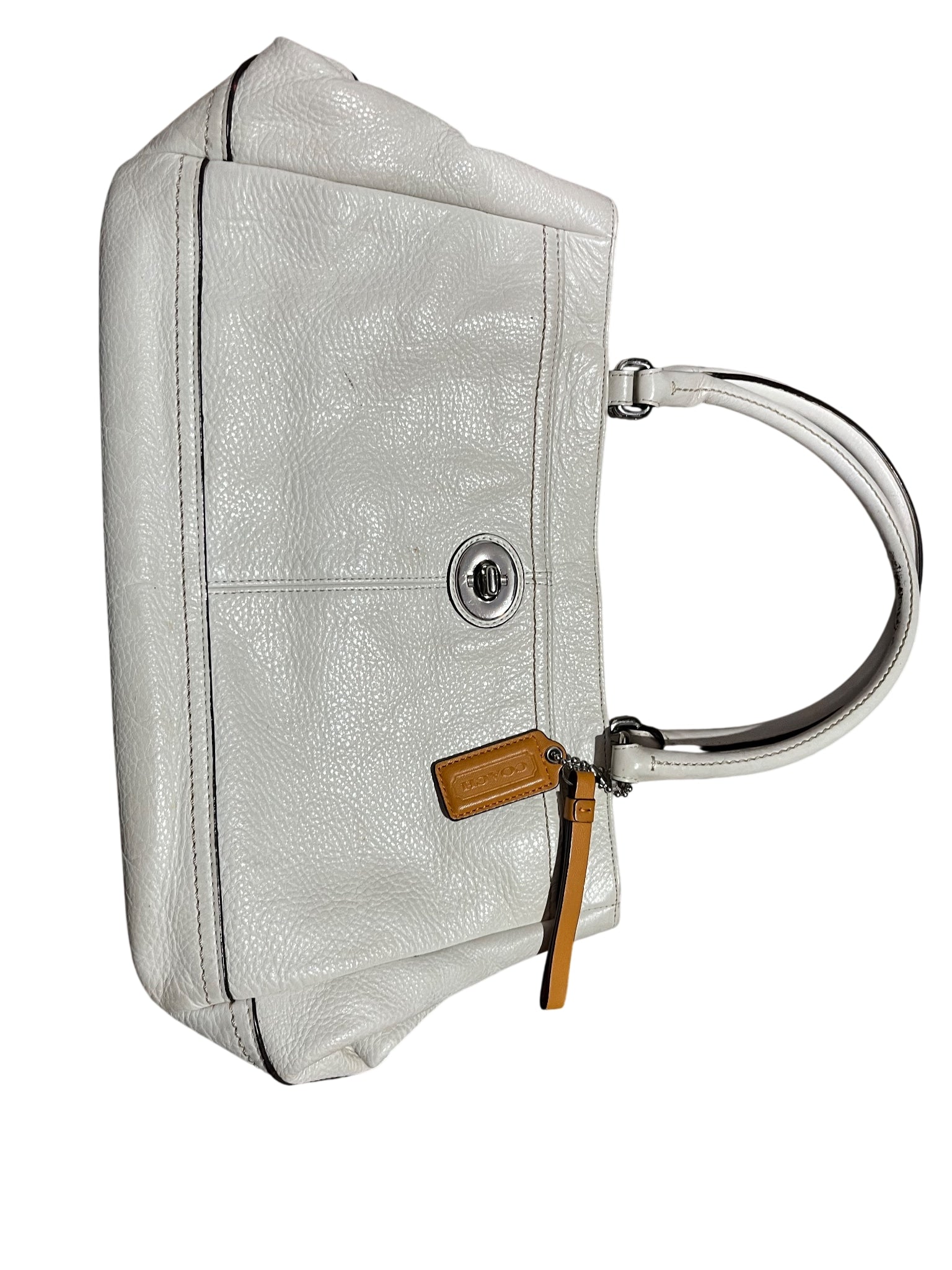 Coach Legacy Pebbled Leather Turnlock Satchel White - Image 1