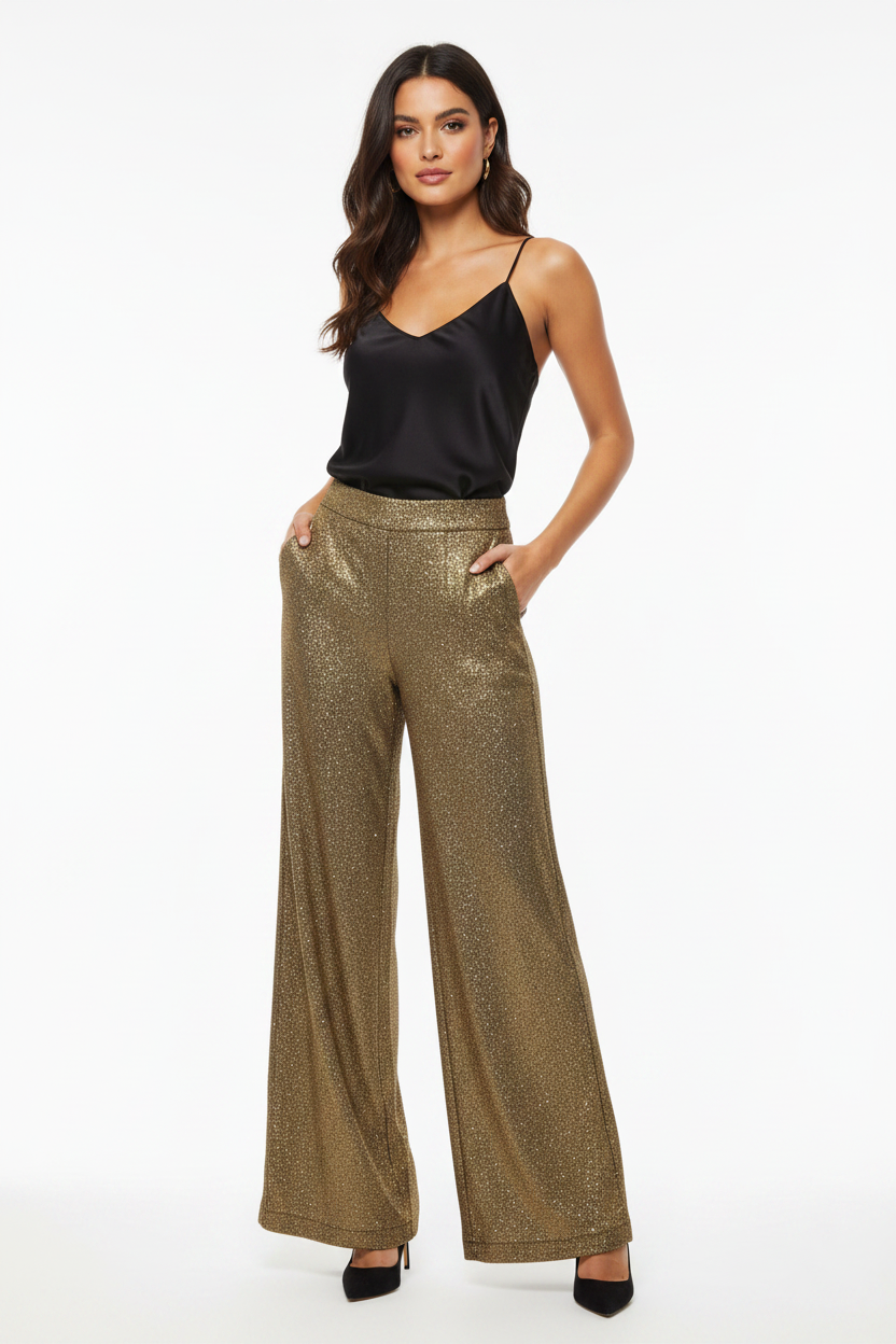 We Are The Others Gold Sequin Wide Leg Trousers 8-10