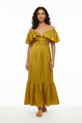 Rooh Collective Mustard Yellow Ruffle Maxi Dress Size S rrp $499