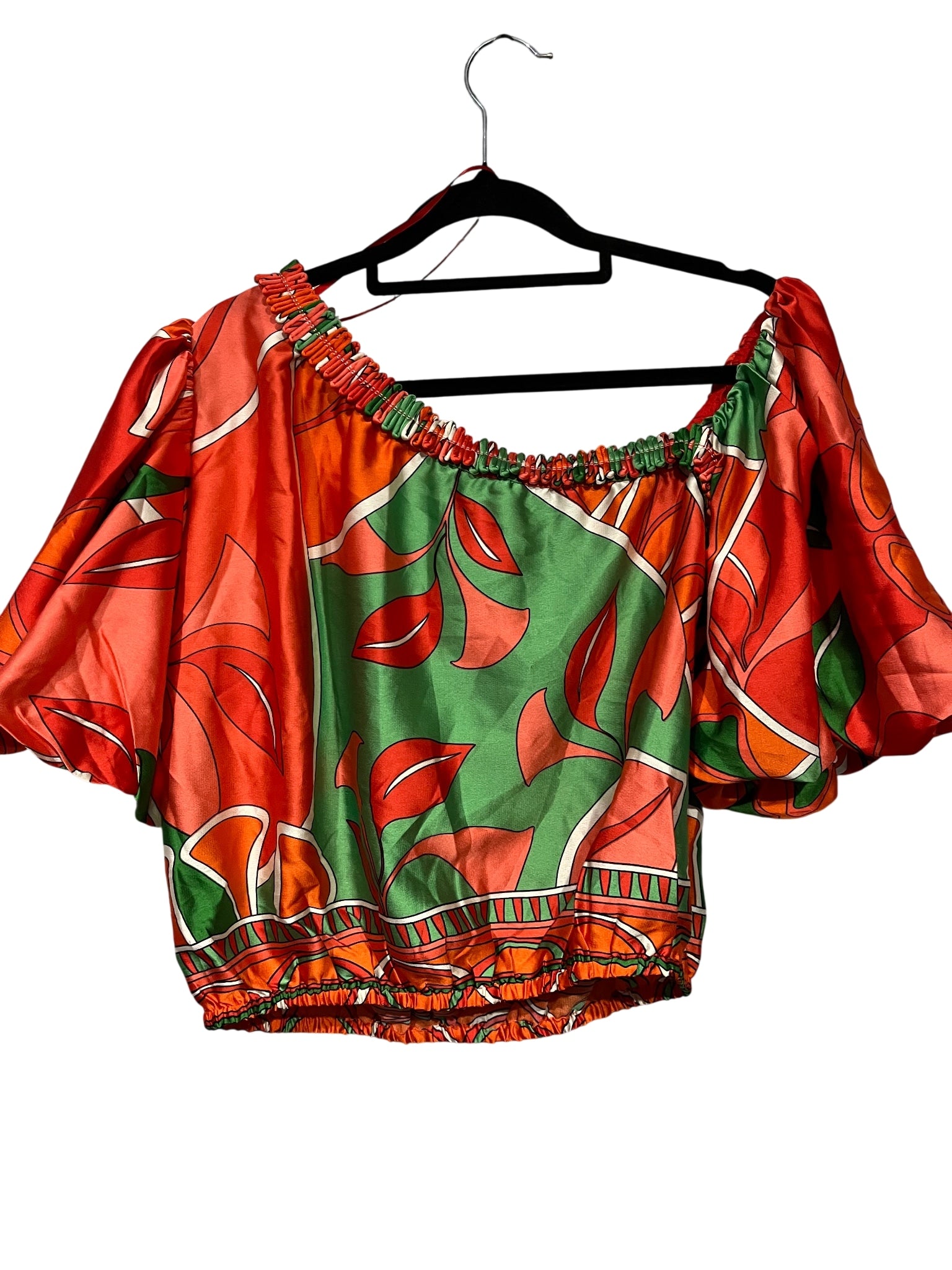 Holiday Blossom Top Rainforest Print Puff Sleeve Crop - Image 1