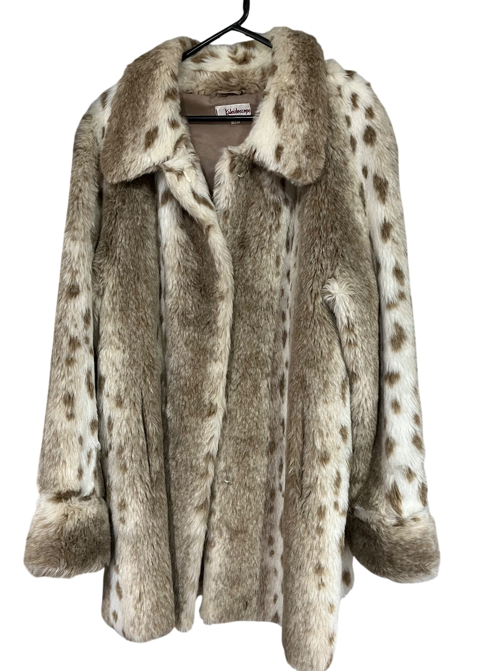 Kaleidoscope Faux Fur Leopard Print Coat Size 18 - Image 1