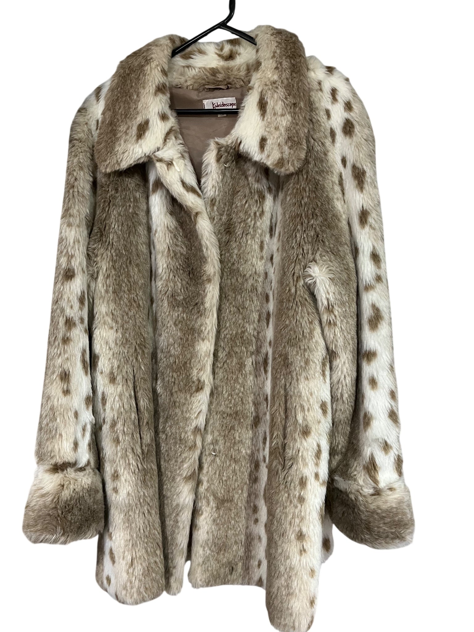 Kaleidoscope Faux Fur Leopard Print Coat Size 18 - Image 1