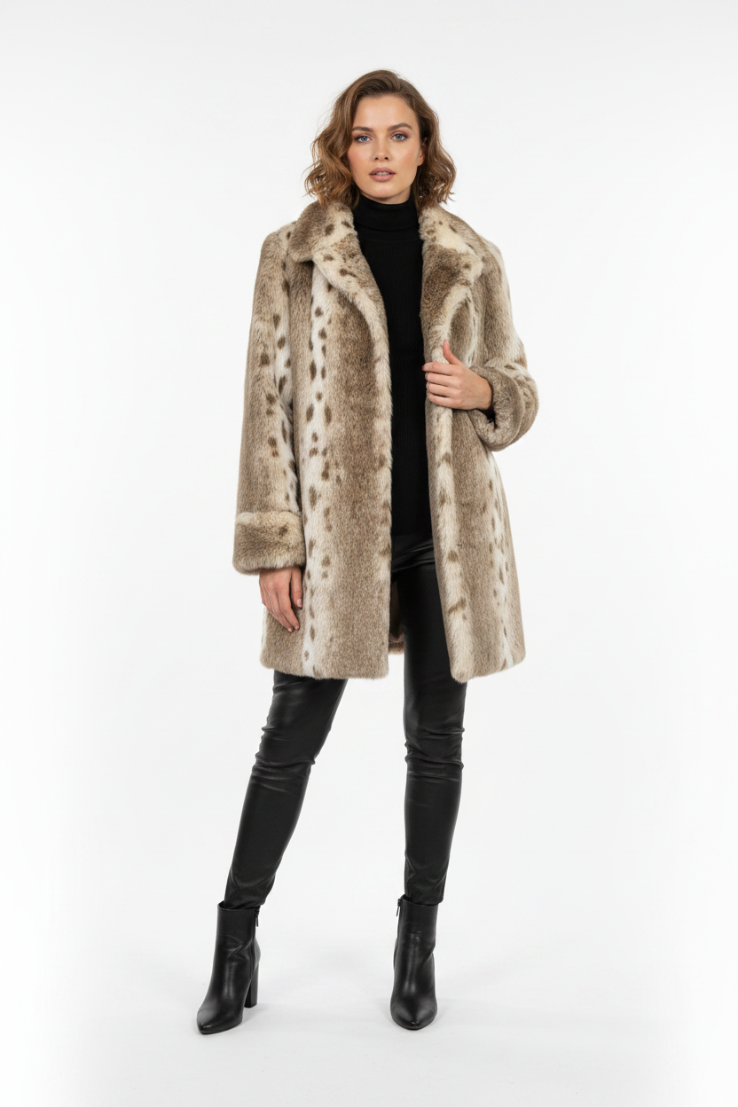 Kaleidoscope Faux Fur Leopard Print Coat Size 18