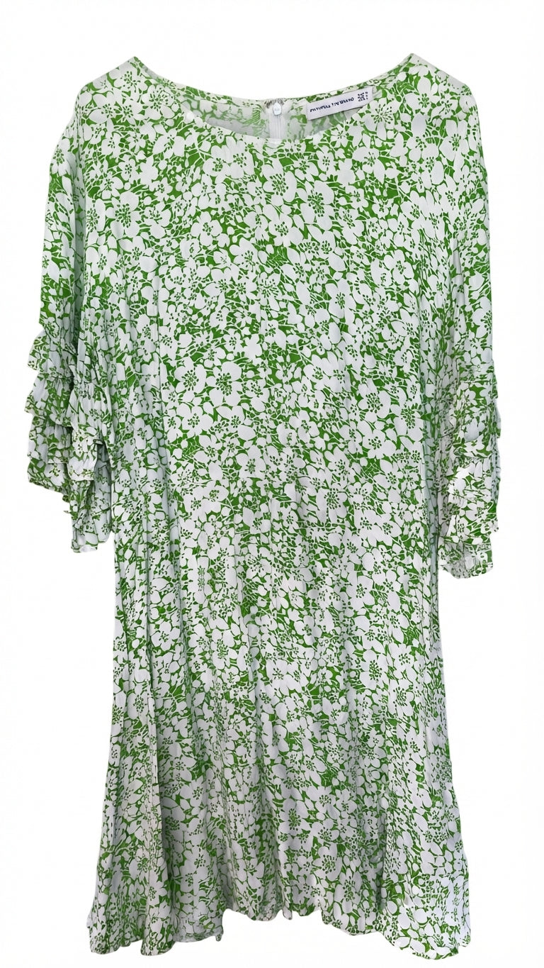Faithfull the Brand Green Floral Ruffle Sleeve Dress - Image 1