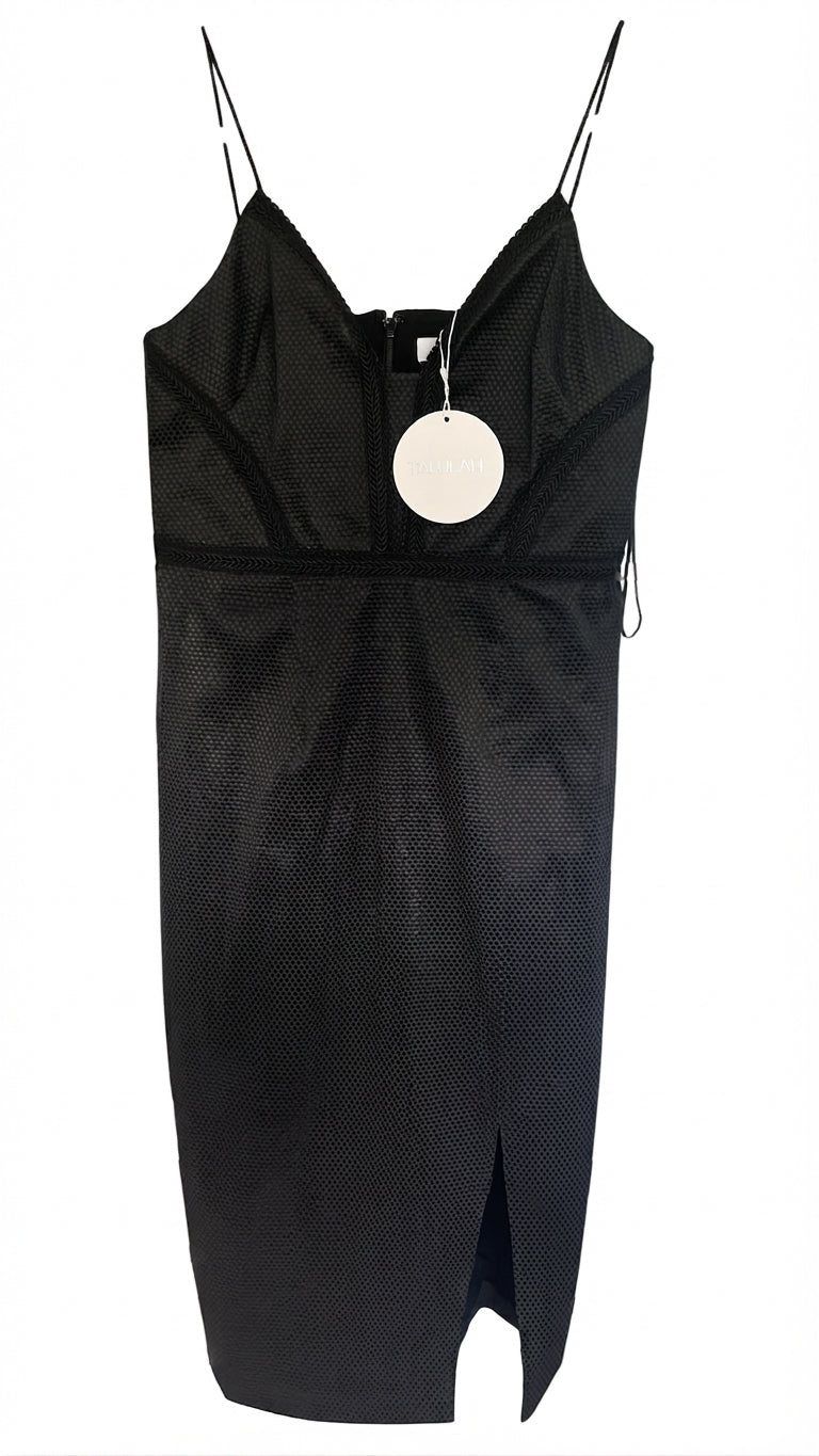 Talulah Black Textured Midi Dress With Lace Trim - Image 1