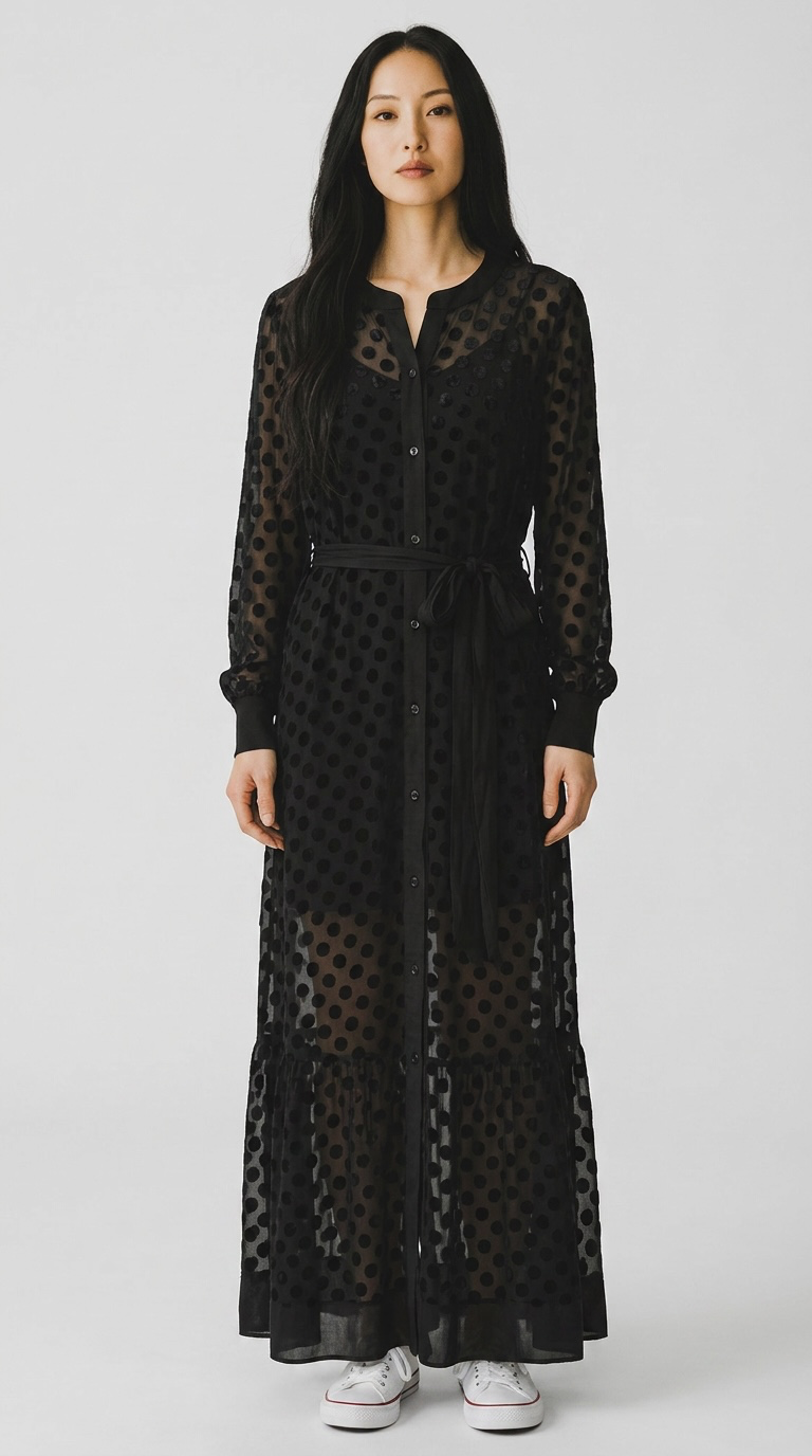 Hammock & Vine Black Velvet Polka Dot Shirt Dress Size 10