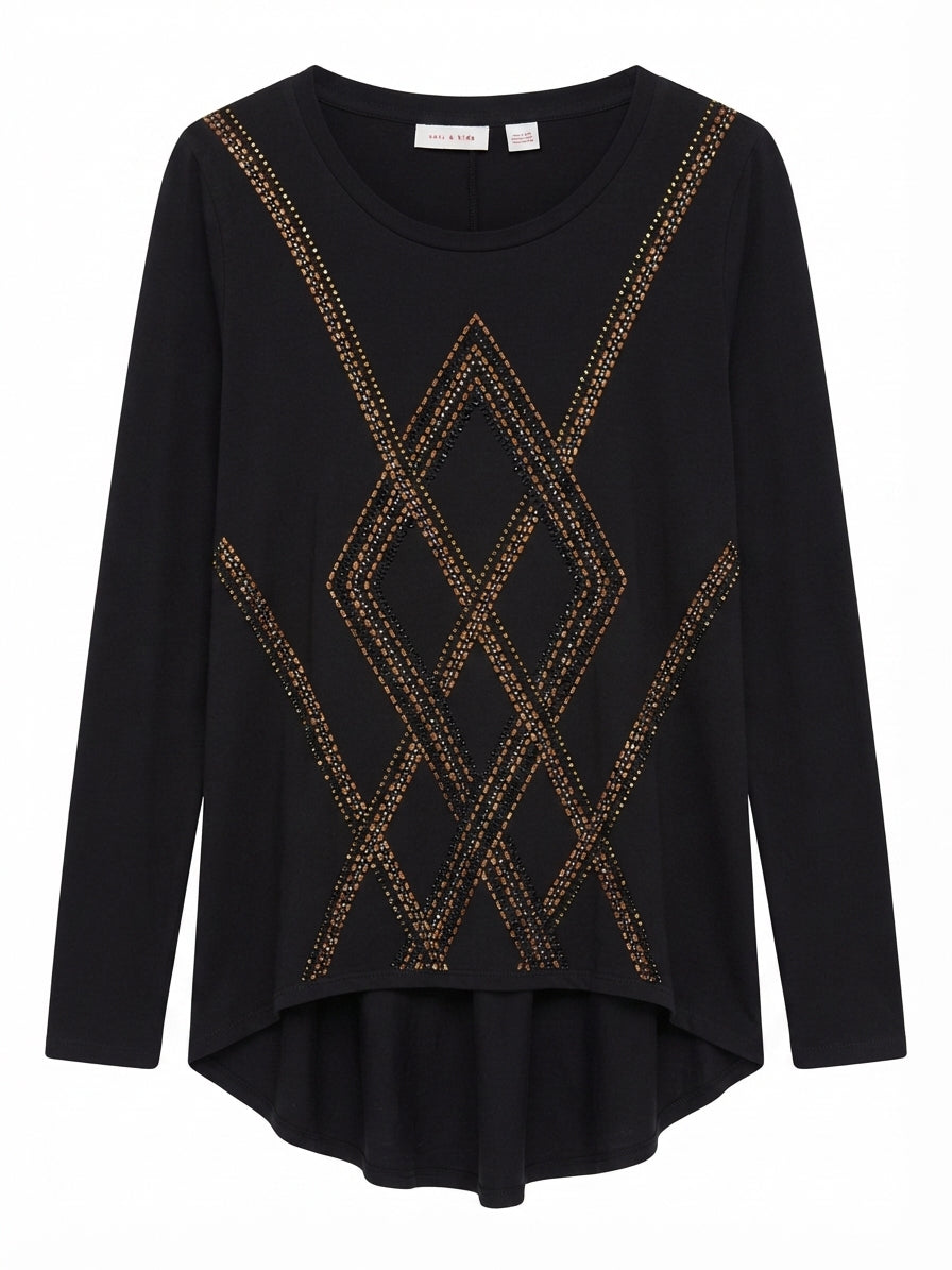 Sass & Bide Black Pima Cotton Embellished Long Sleeve Top - Image 1