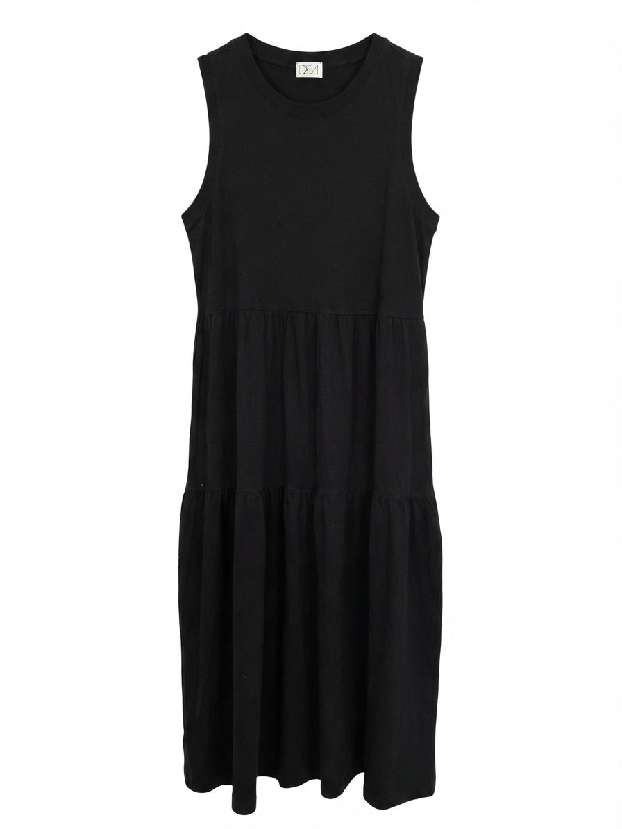 DEA Black Sleeveless Tiered Midi Dress Size 10 - Image 1
