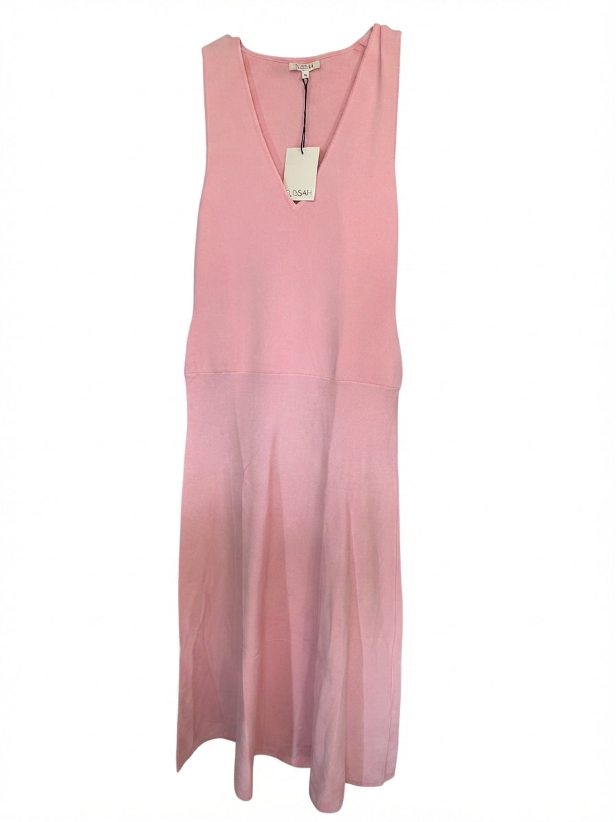 Tussah Pink Sleeveless V-Neck Knit Midi Dress - Image 1