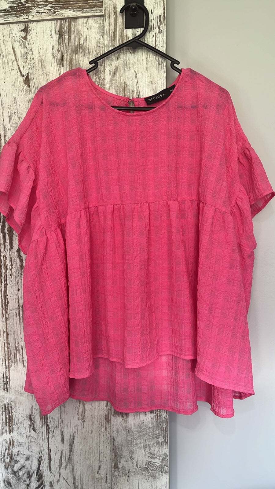 Decjuba Pink Textured Check Smock Top - Image 1