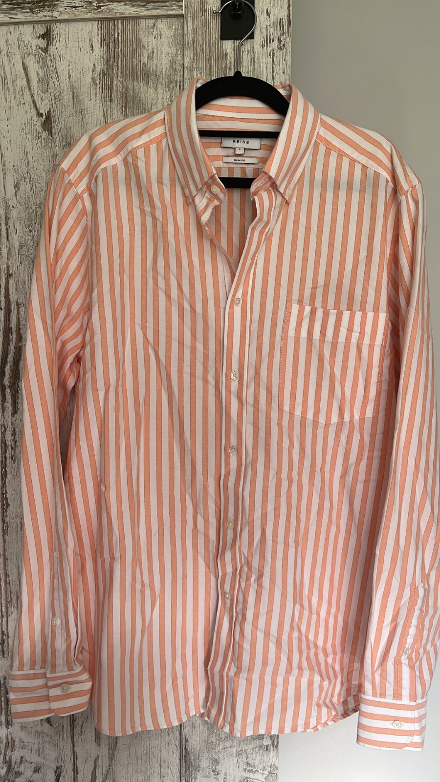 Reiss Women's Orange and White Striped Slim Fit Button-Down Shirt - Image 3