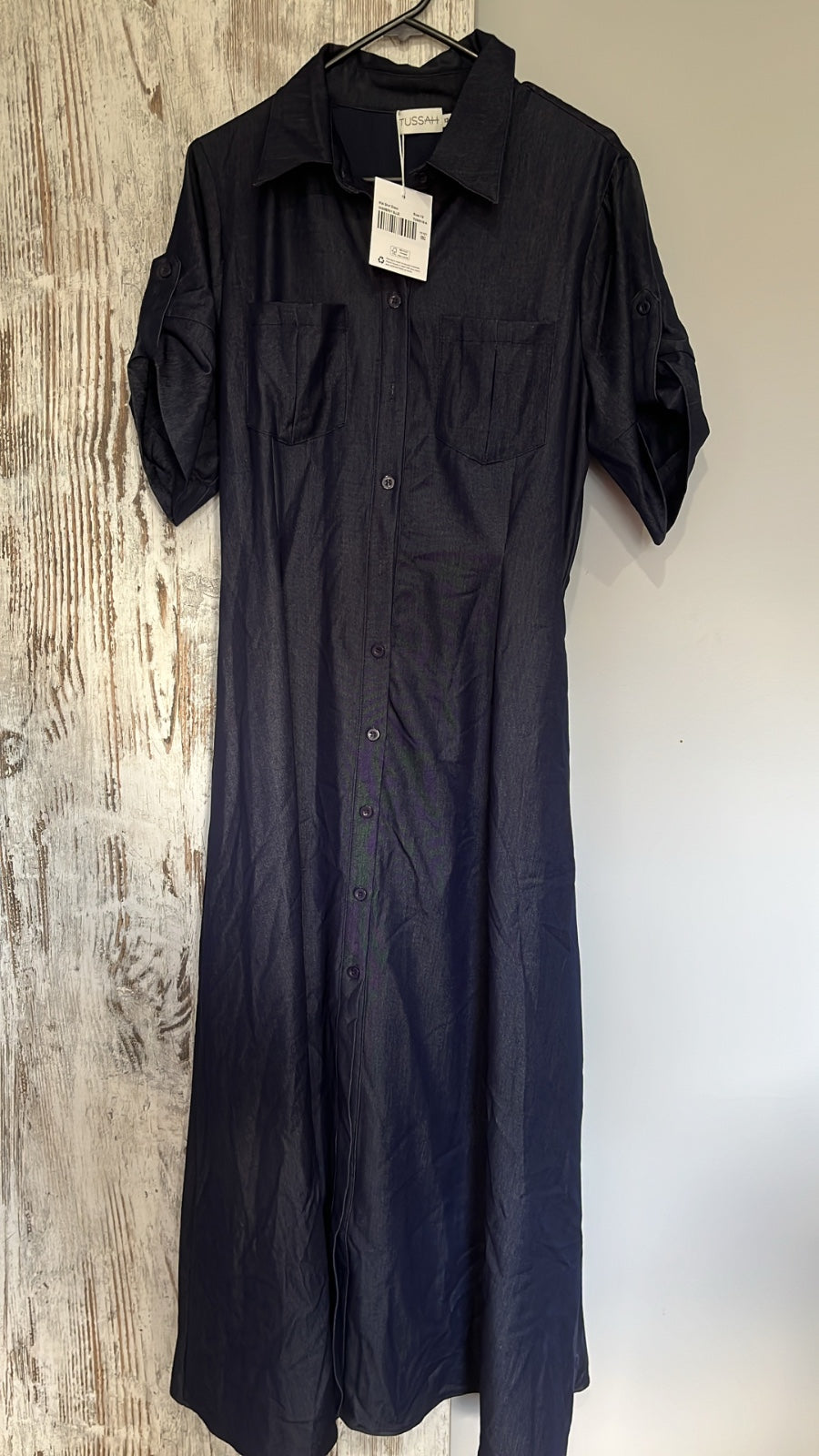 Tussah Midi Shirt Dress Chambray Blue Size 12 - Image 1