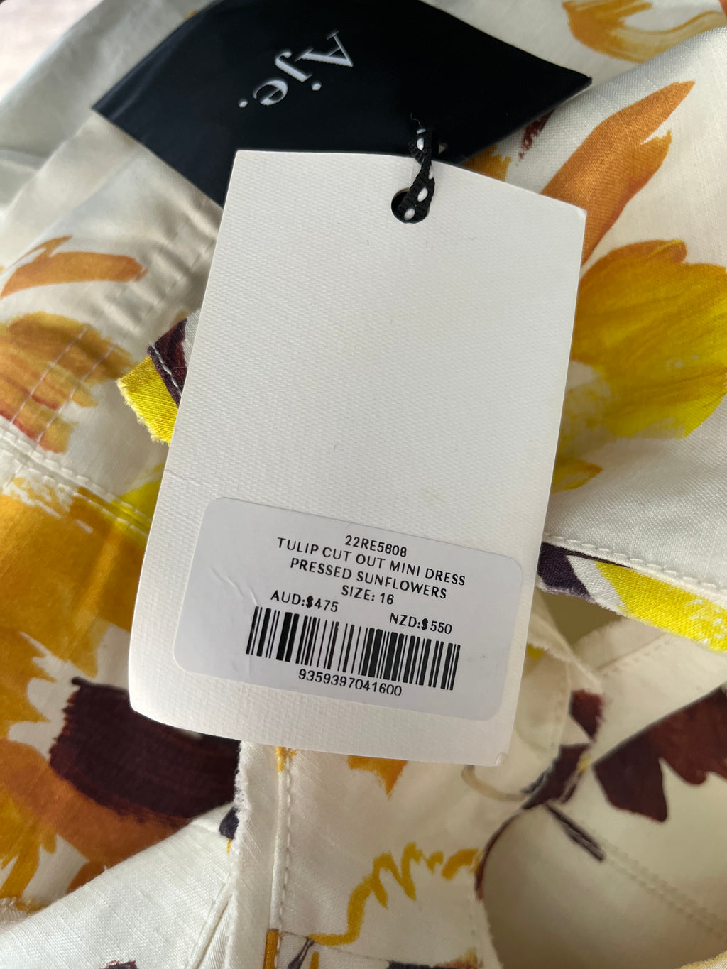 Aje. Tulip Cut Out Mini Dress in Pressed Sunflower RRP $475 - Image 1