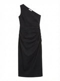Kookai Black One-Shoulder Ruched Midi Dress - Image 1