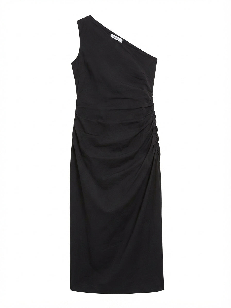 Kookai Black One-Shoulder Ruched Midi Dress - Image 1