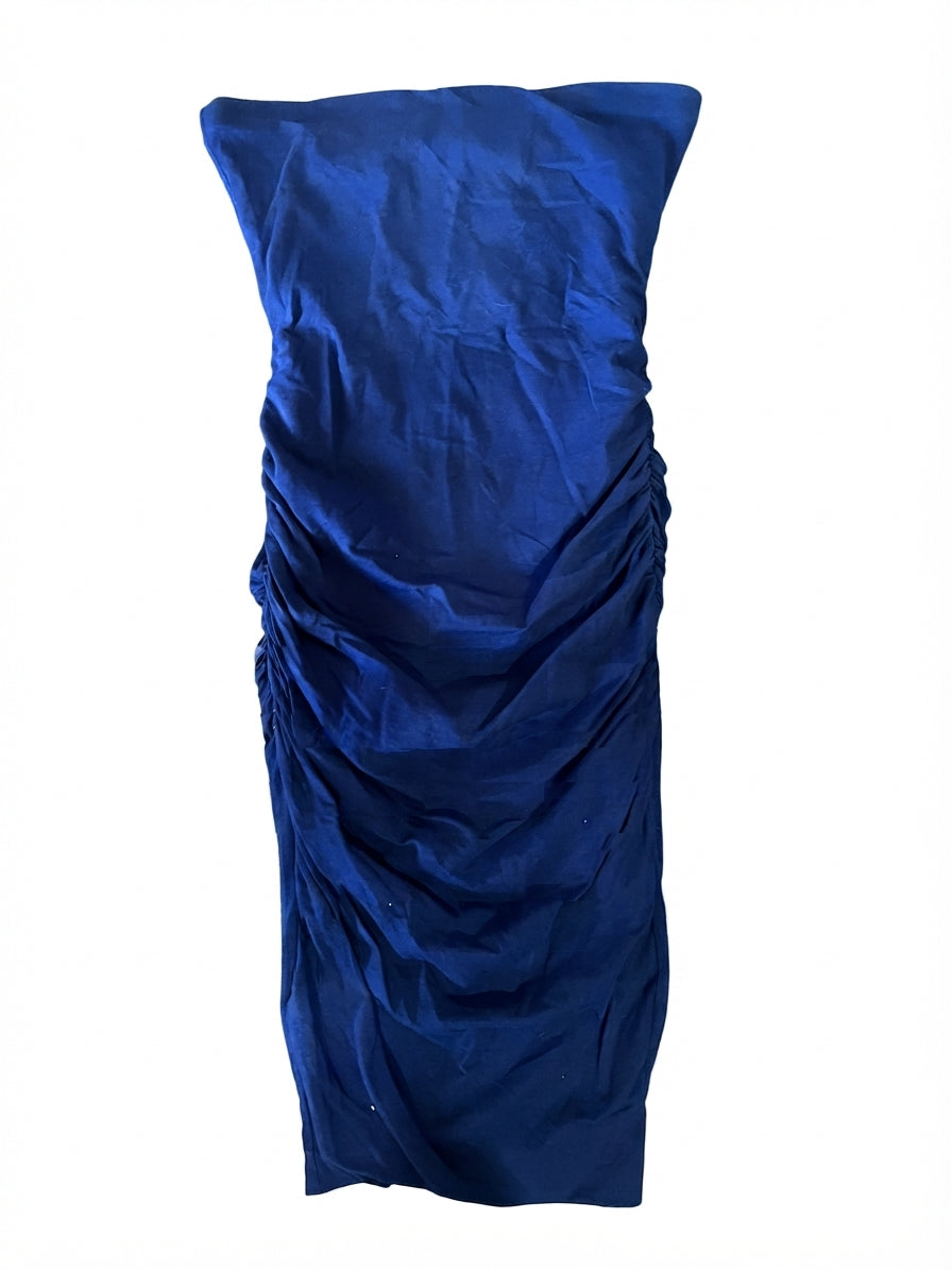 Kookai Blue Strapless Ruched Bodycon Midi Dress - Image 1