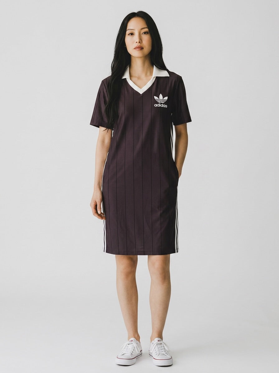 Adidas Originals Pinstripe Polo Dress Black White XS