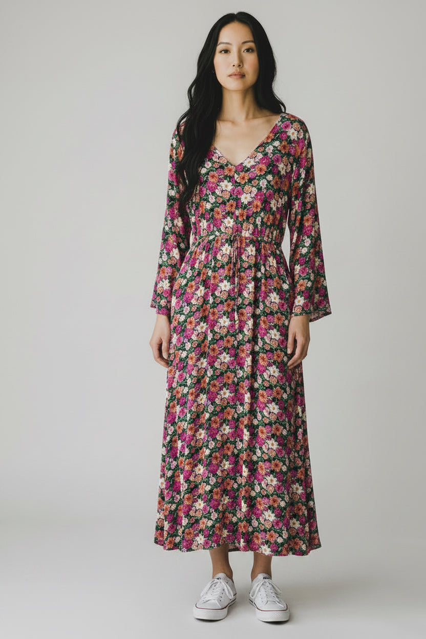 Bee Maddison Floral V-Neck Midi Dress