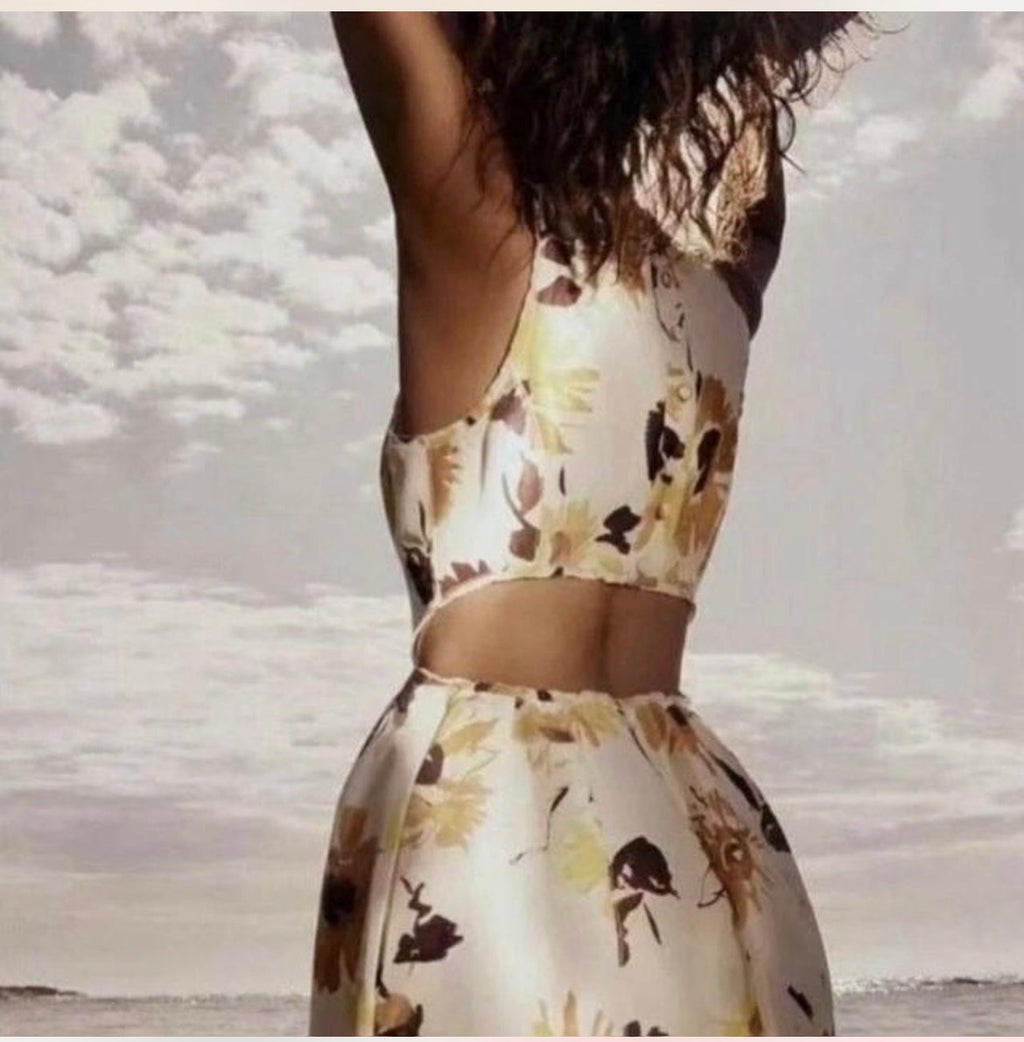 Aje. Tulip Cut Out Mini Dress in Pressed Sunflower RRP $475