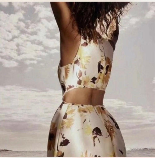 Aje. Tulip Cut Out Mini Dress in Pressed Sunflower RRP $475