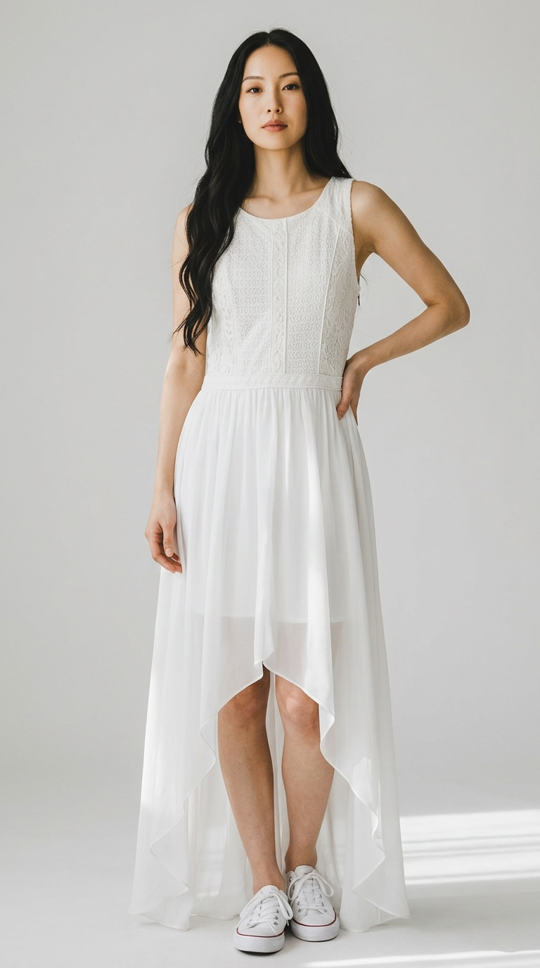 Forever New White Lace High-Low Sleeveless Dress Size 14