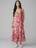 W.Lane Floral Sleeveless Tiered Midi Dress Pink Size 10