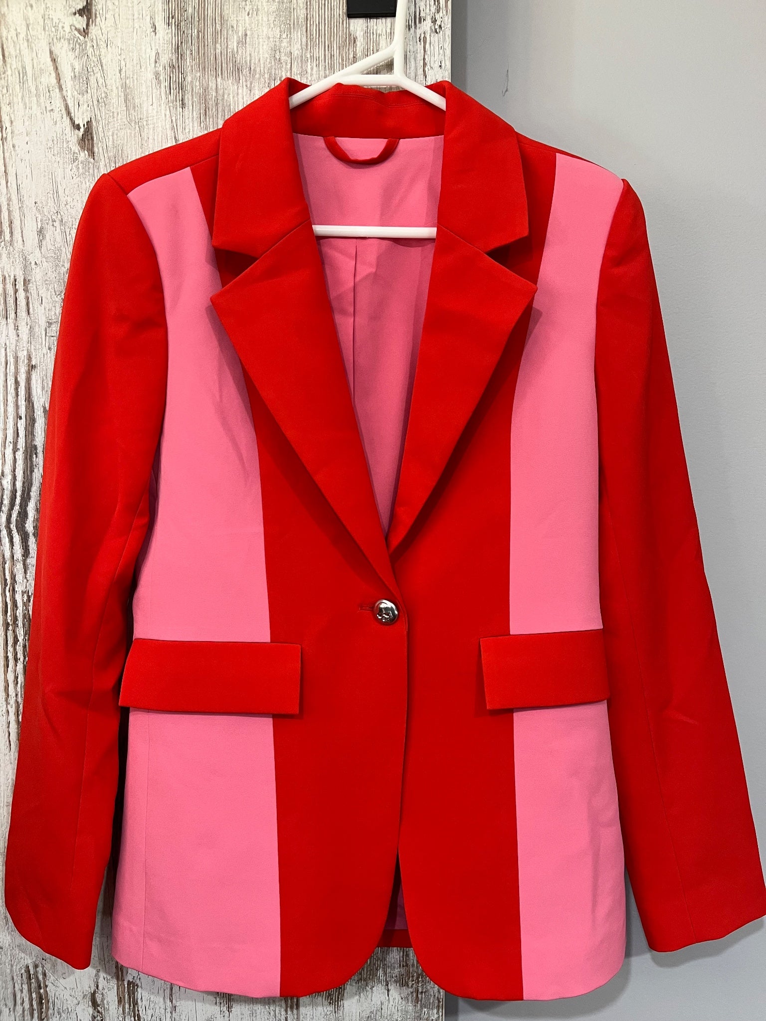 We Are The Others -Women's Red and Pink Colorblock Blazer with Skull Buttons - Image 2