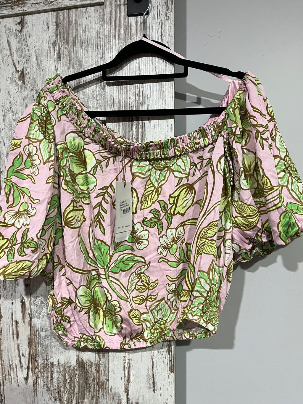 HOLIDAY TRADING Pink and Green Floral Off-the-Shoulder Blossom Top - Image 2