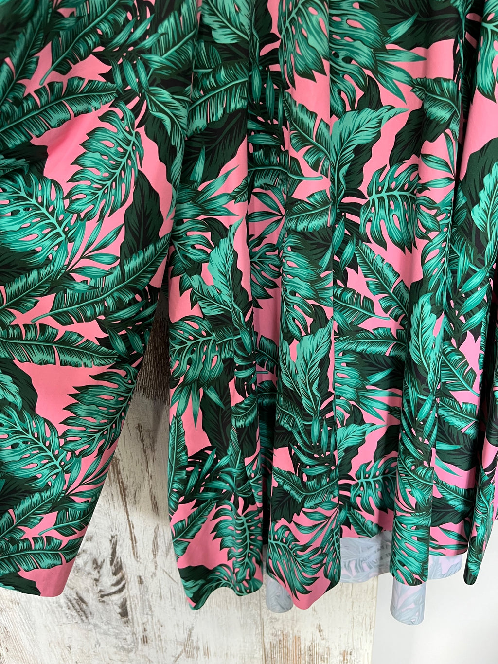 Exoticathletica Tropical Leaf Print Palazzo Pants/ Cullottes Pink Green - Image 2
